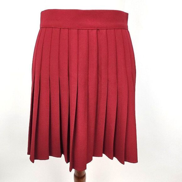 Modcloth Dark Red Pleated School Girl Stretch Mini Skirt Womens 2 - Picture 1 of 5